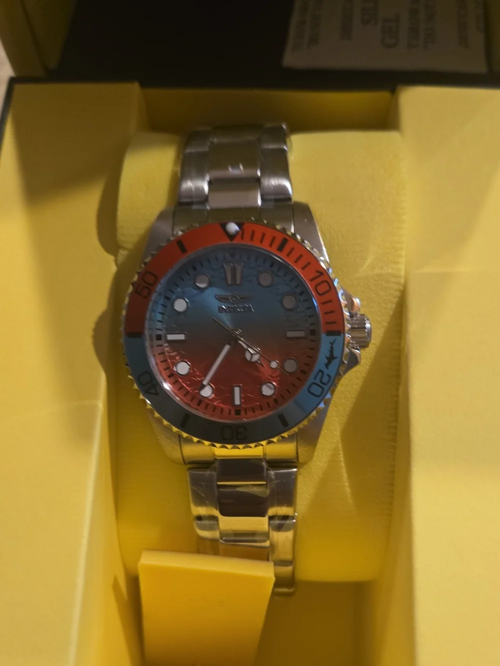 Invicta Pro Diver, Stainless Steel Watch with Blue and Orange Dial